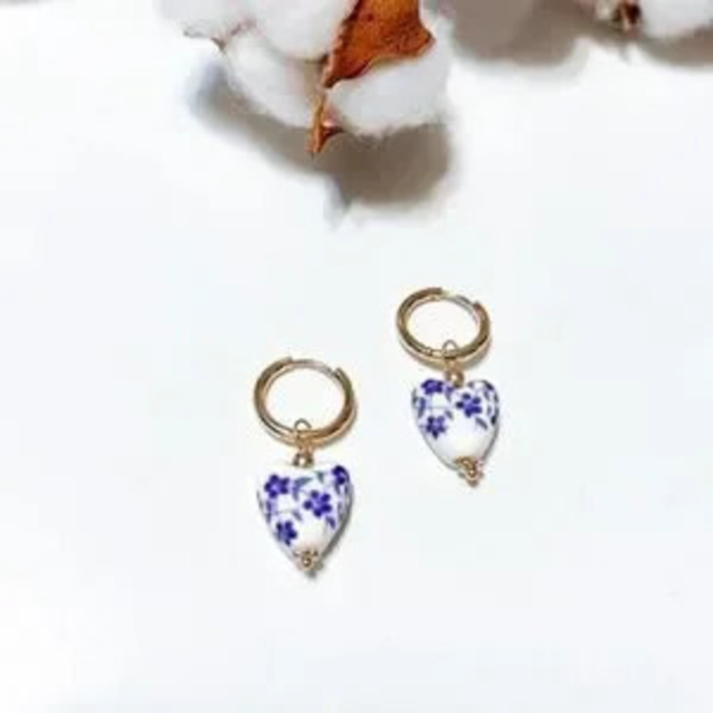 Heart dangle hoop earrings?N264